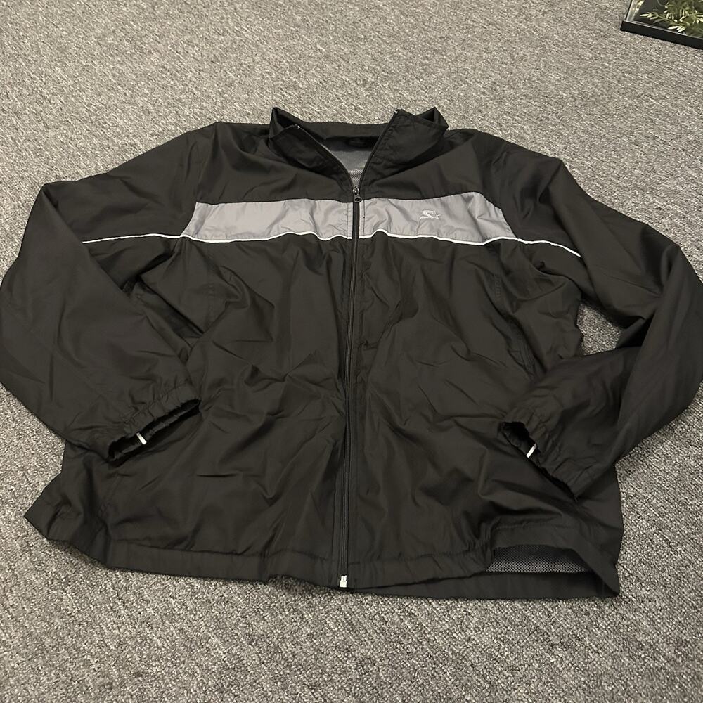 Vintage 90s Men’s Starter Track Jacket Windbreaker Full Zip, Black Gray Size XL
